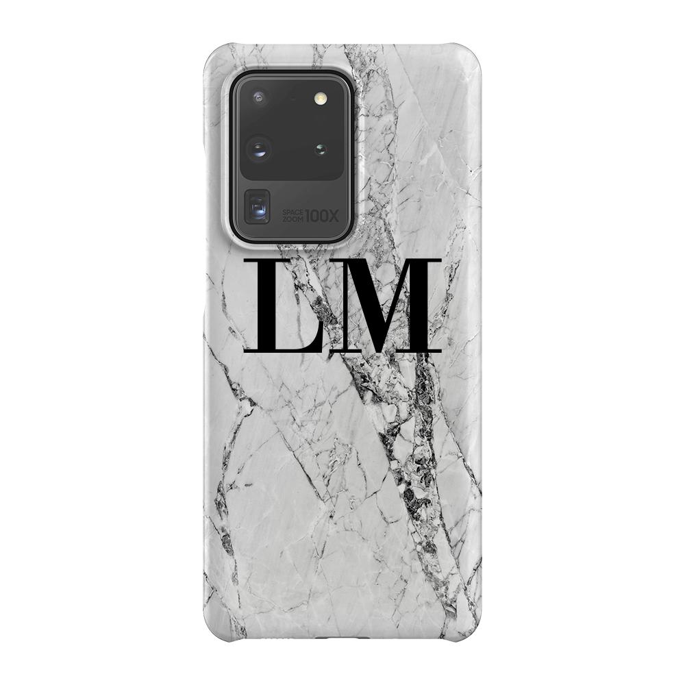 Personalised Cracked White Marble Initials Samsung Galaxy S20 Ultra Case