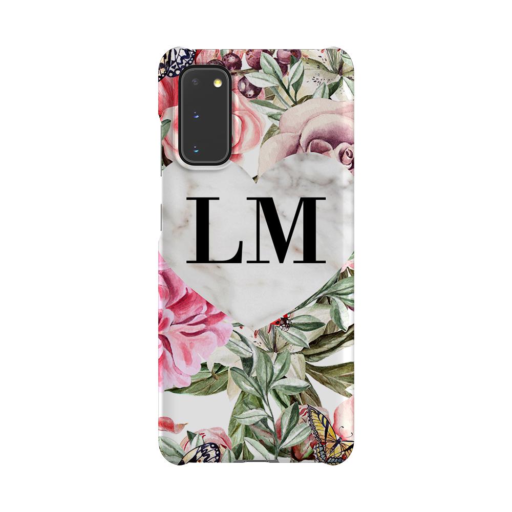 Personalised Floral Marble Heart Initials Samsung Galaxy S20 FE Case