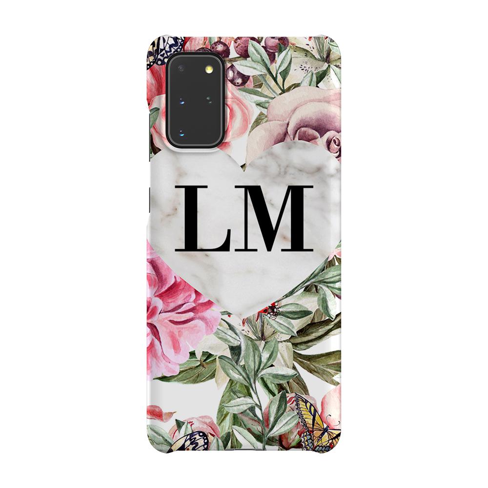 Personalised Floral Marble Heart Initials Samsung Galaxy S20 Plus Case
