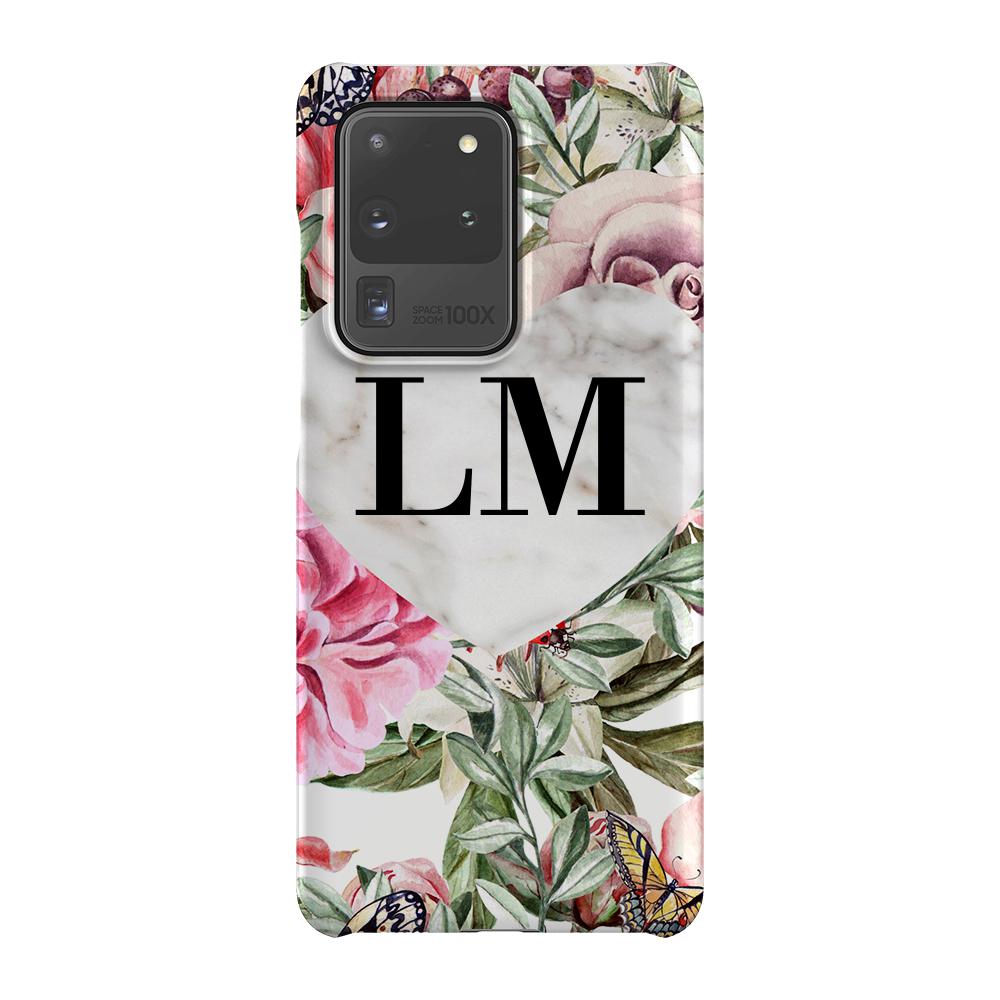 Personalised Floral Marble Heart Initials Samsung Galaxy S20 Ultra Case