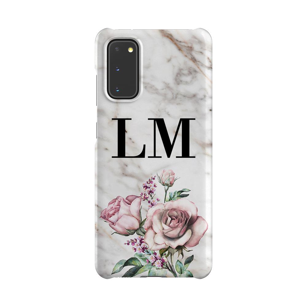Personalised Floral Rose x Marble Initials Samsung Galaxy S20 Case