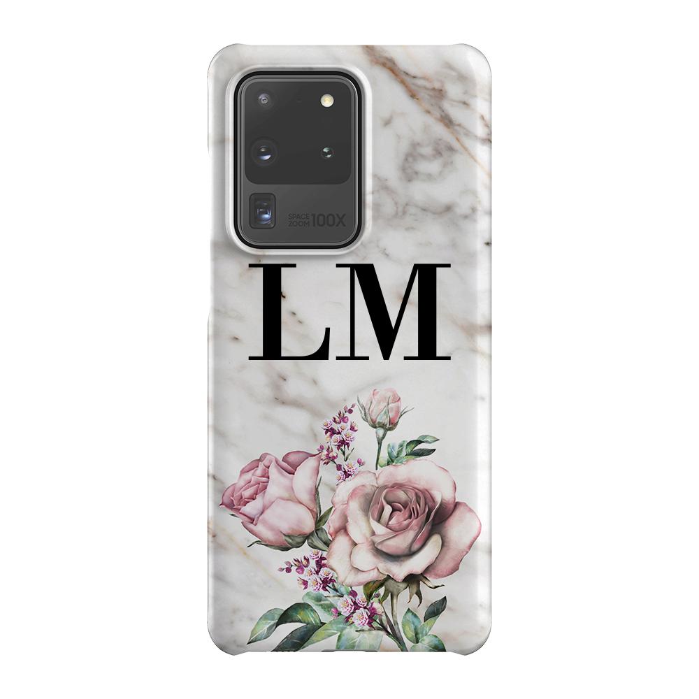 Personalised Floral Rose x Marble Initials Samsung Galaxy S20 Ultra Case