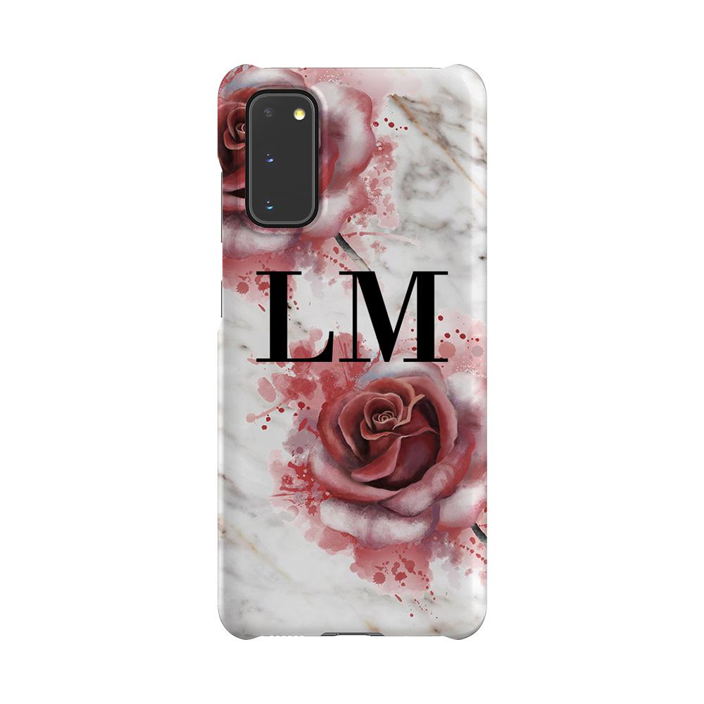 Personalised Floral Rose x White Marble Initials Samsung Galaxy S20 Case