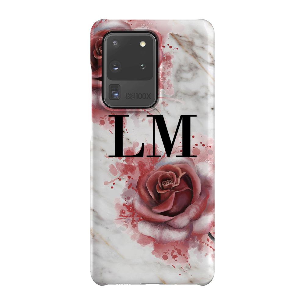 Personalised Floral Rose x White Marble Initials Samsung Galaxy S20 Ultra Case