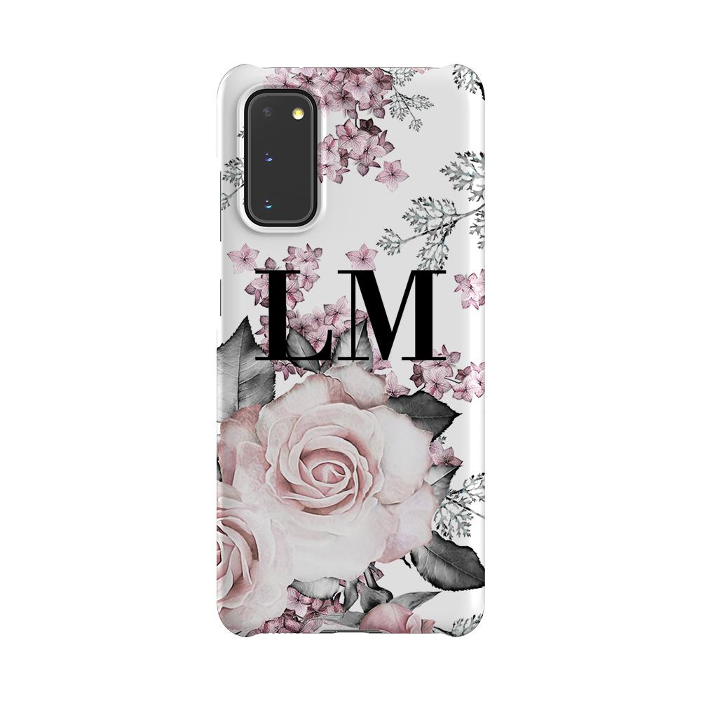 Personalised Pink Floral Rose Initials Samsung Galaxy S20 Case