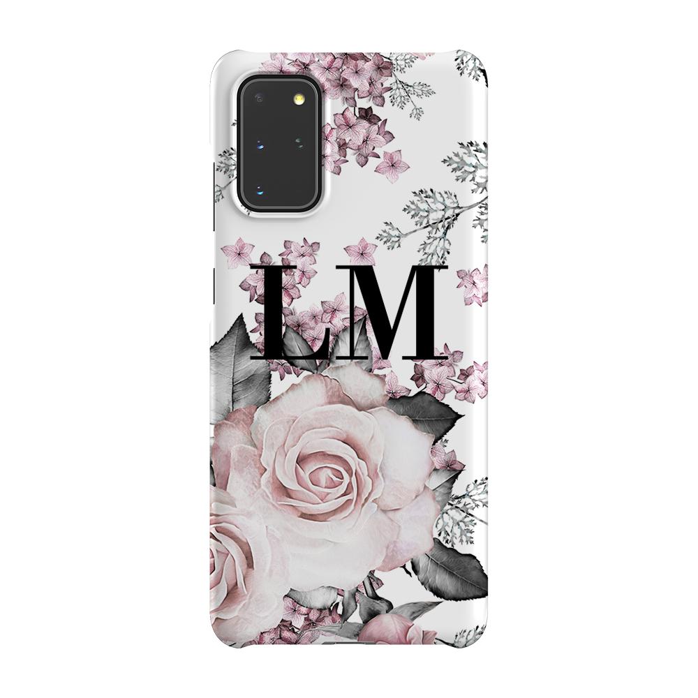 Personalised Pink Floral Rose Initials Samsung Galaxy S20 Plus Case