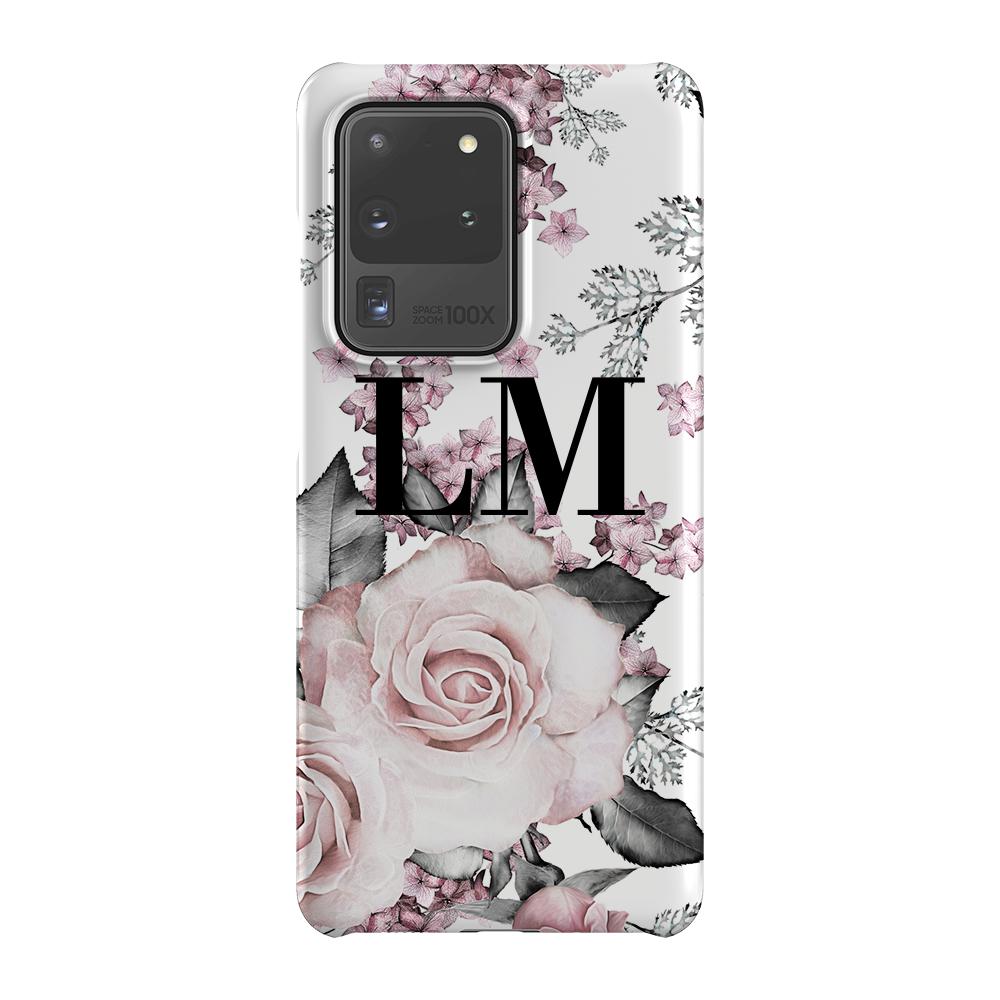 Personalised Pink Floral Rose Initials Samsung Galaxy S20 Ultra Case