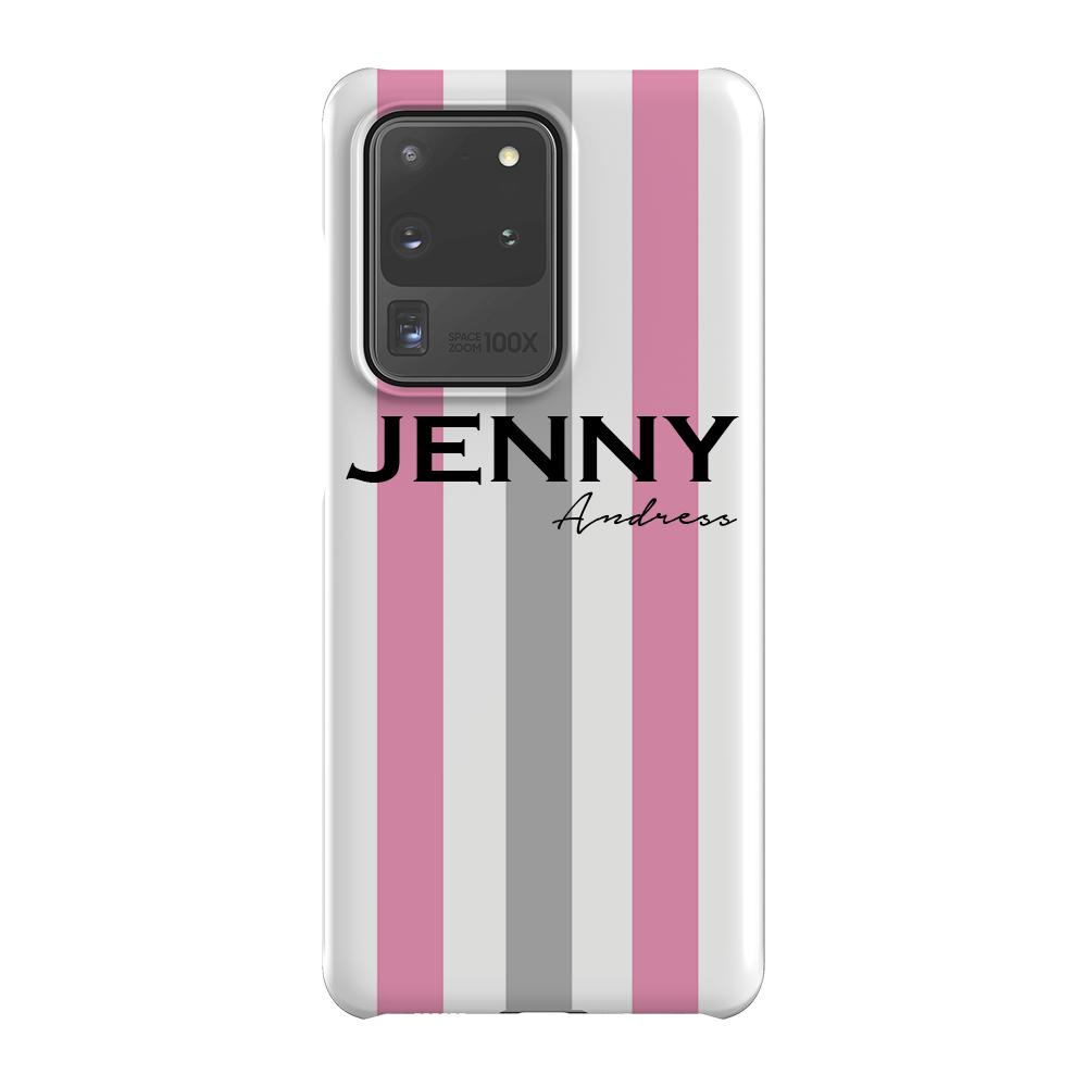 Personalised Pink x Grey Stripe Samsung Galaxy S20 Ultra Case