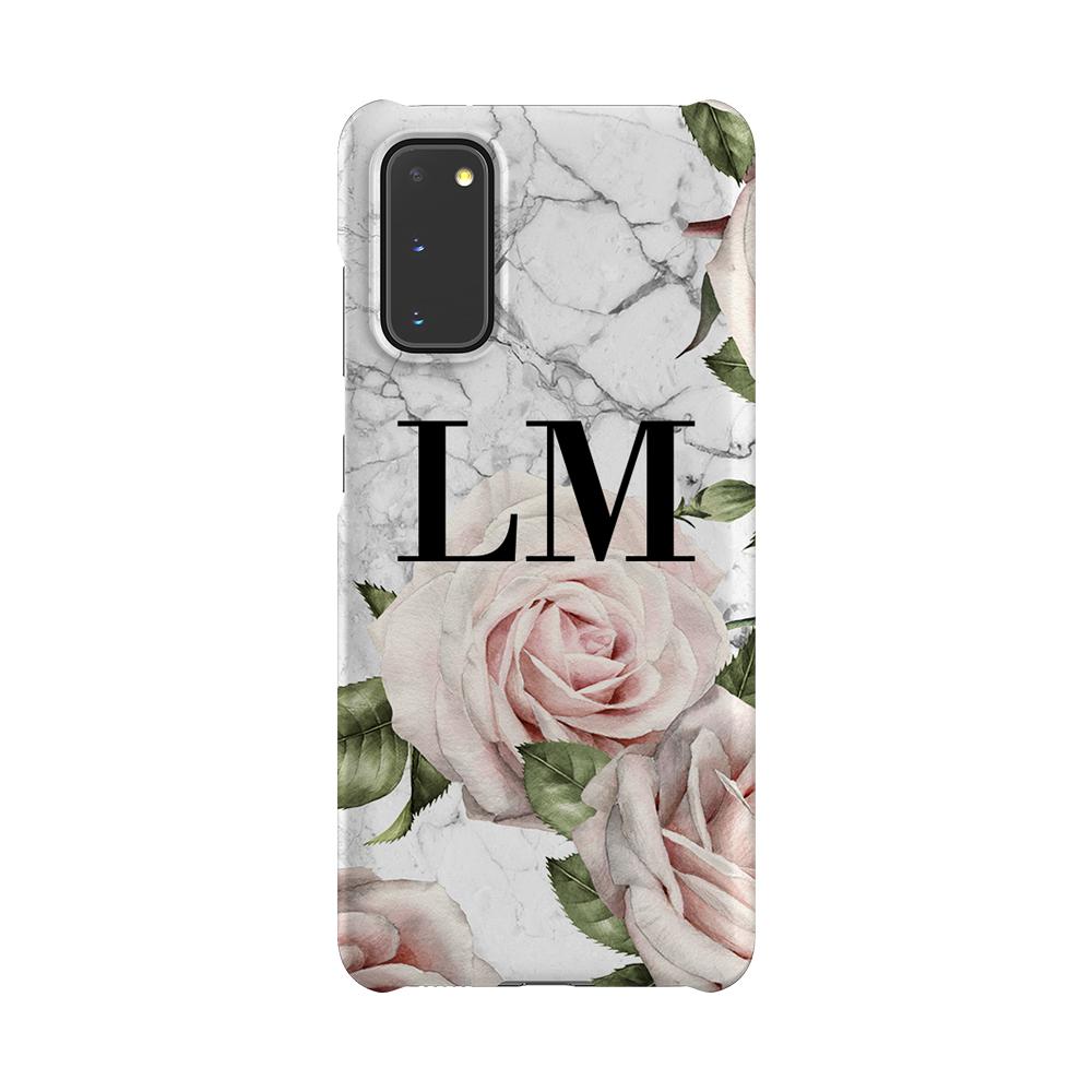 Personalised White Floral Marble Initials Samsung Galaxy S20 Case