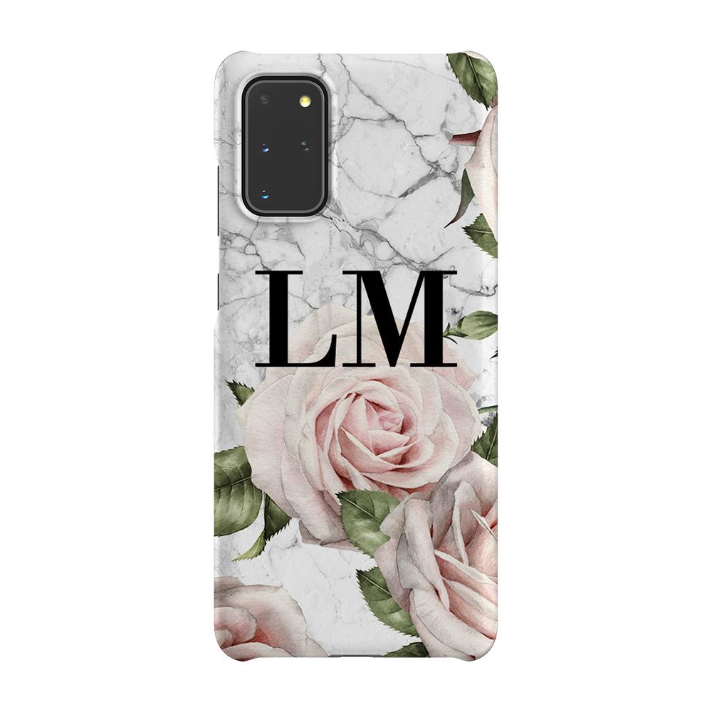 Personalised White Floral Marble Initials Samsung Galaxy S20 Plus Case