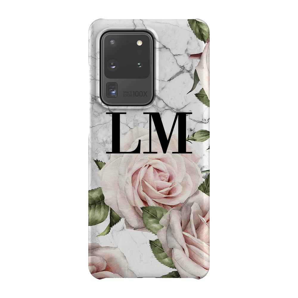 Personalised White Floral Marble Initials Samsung Galaxy S20 Ultra Case