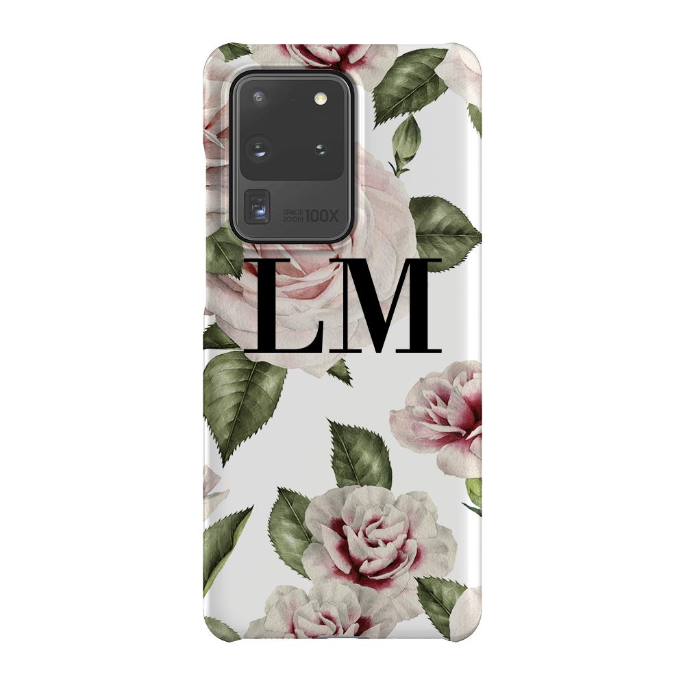 Personalised White Floral Rose Initials Samsung Galaxy S20 Ultra Case