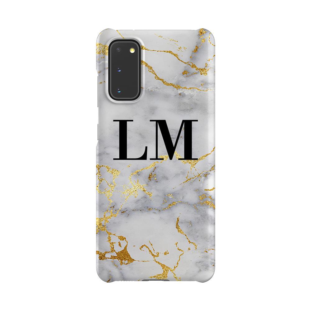 Personalised White x Gold Streaks Marble Initials Samsung Galaxy S20 Case