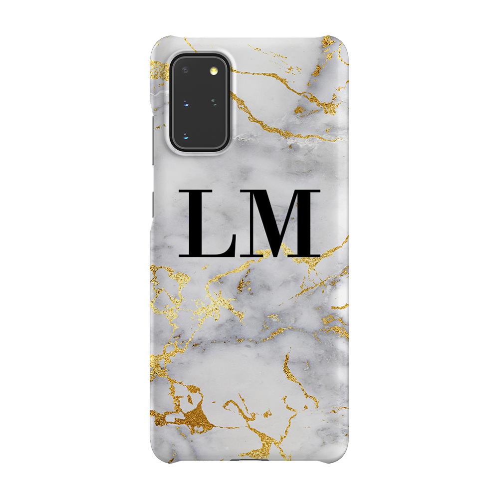 Personalised White x Gold Streaks Marble Initials Samsung Galaxy S20 Plus Case