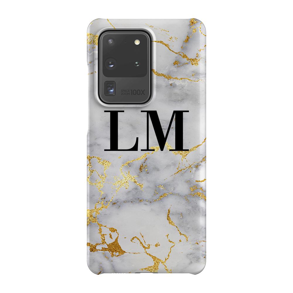 Personalised White x Gold Streaks Marble Initials Samsung Galaxy S20 Ultra Case