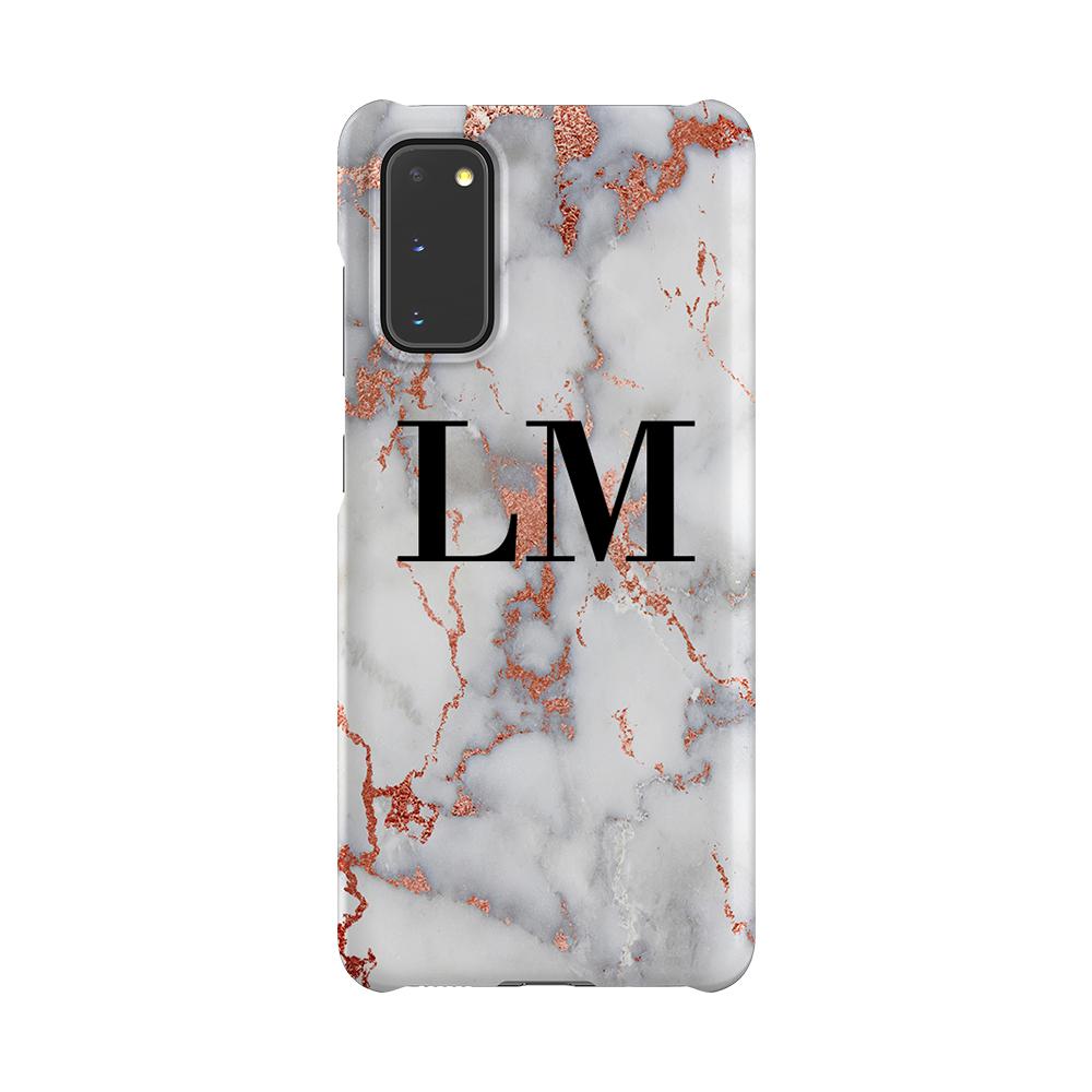 Personalised White x Rose Gold Marble Initials Samsung Galaxy S20 Case