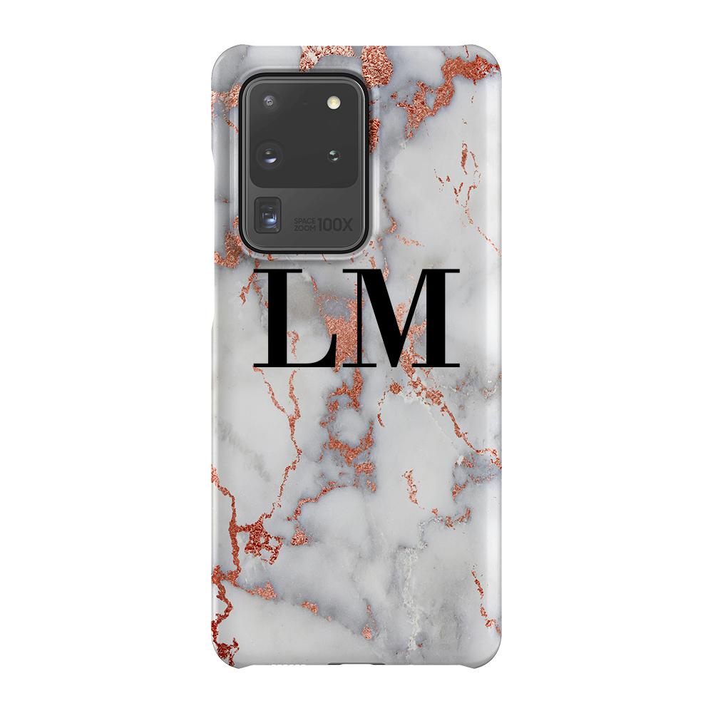 Personalised White x Rose Gold Marble Initials Samsung Galaxy S20 Ultra Case
