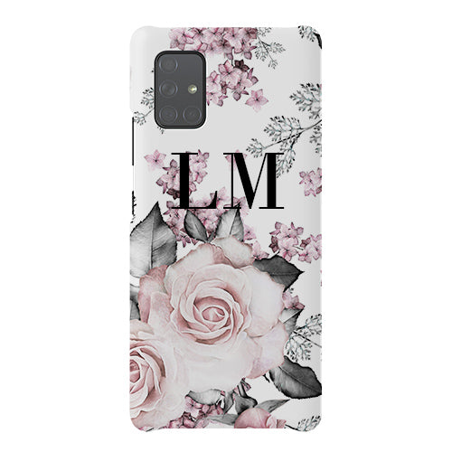 Personalised Pink Floral Rose Initials Samsung Galaxy A71 Case