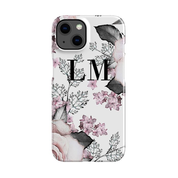 Personalised Pink Floral Rose Initials iPhone 14 Plus Case