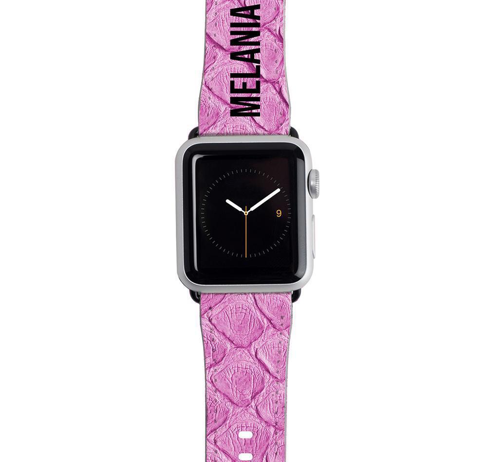 Personalised Pink Snake Skin Name Apple Watch Strap