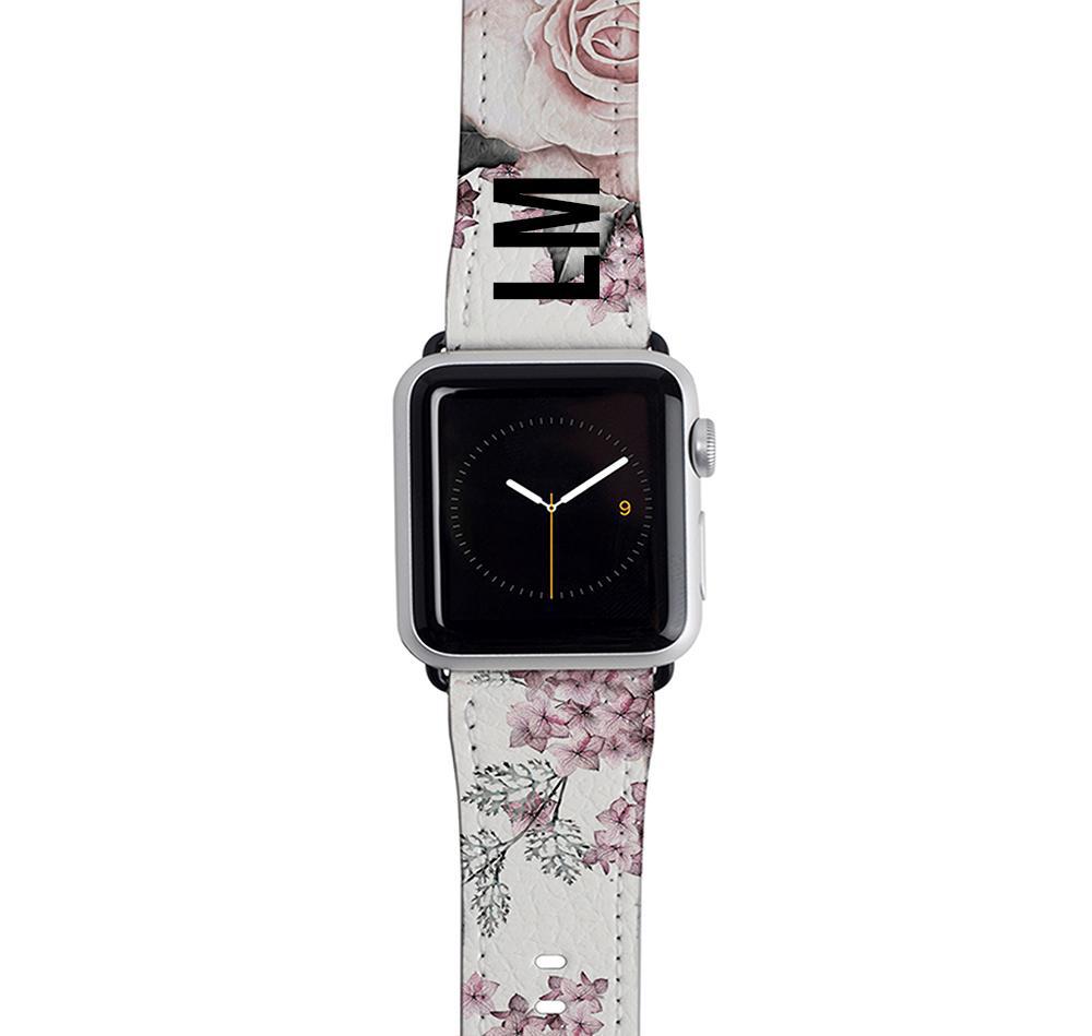 Personalised Pink Floral Rose Apple Watch Strap