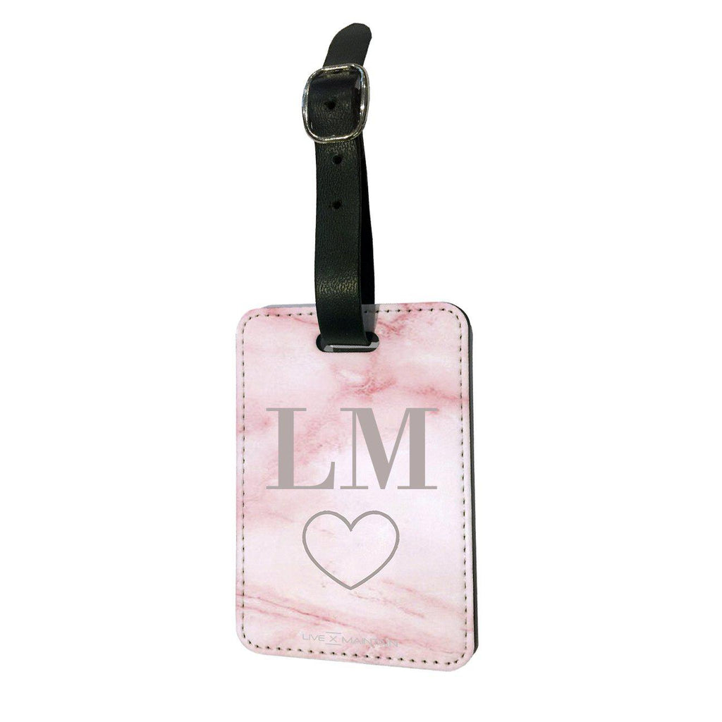 Personalised Pink Heart Initials Luggage Tag