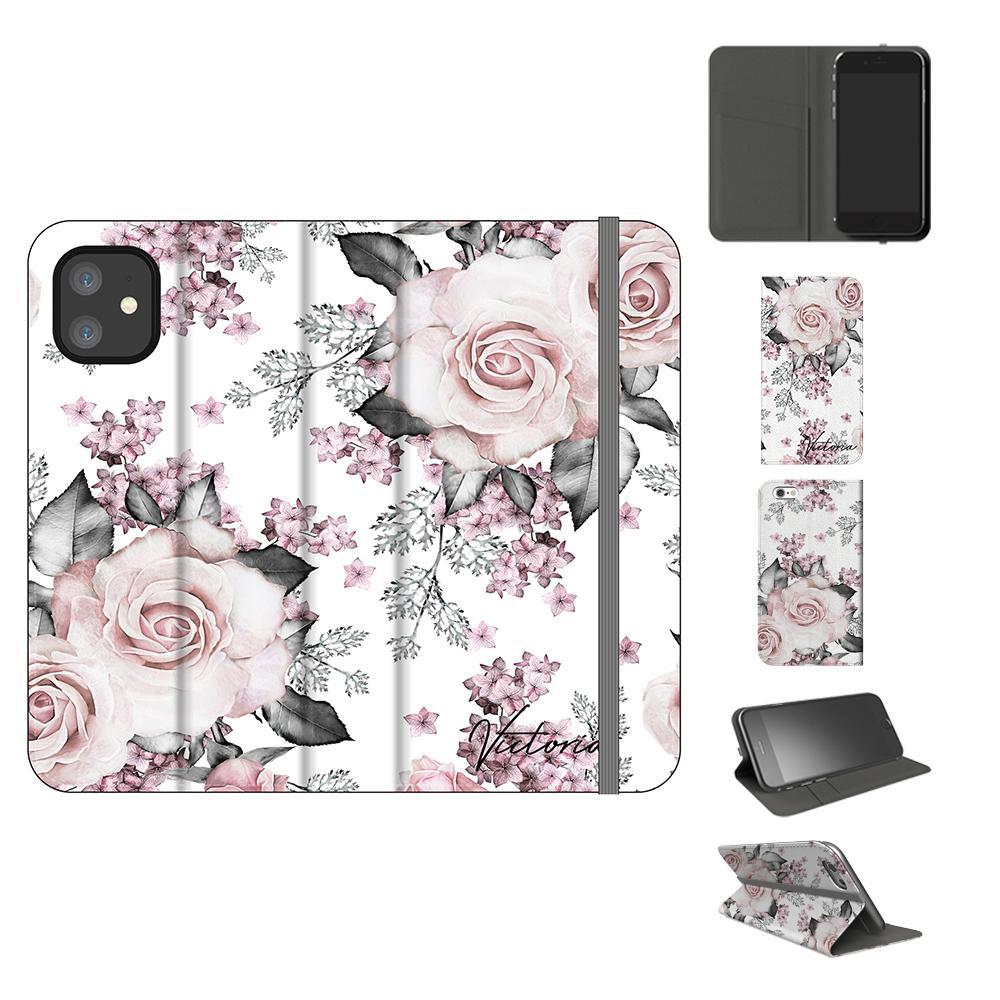 Personalised Pink Floral Rose Initials iPhone 11 Case