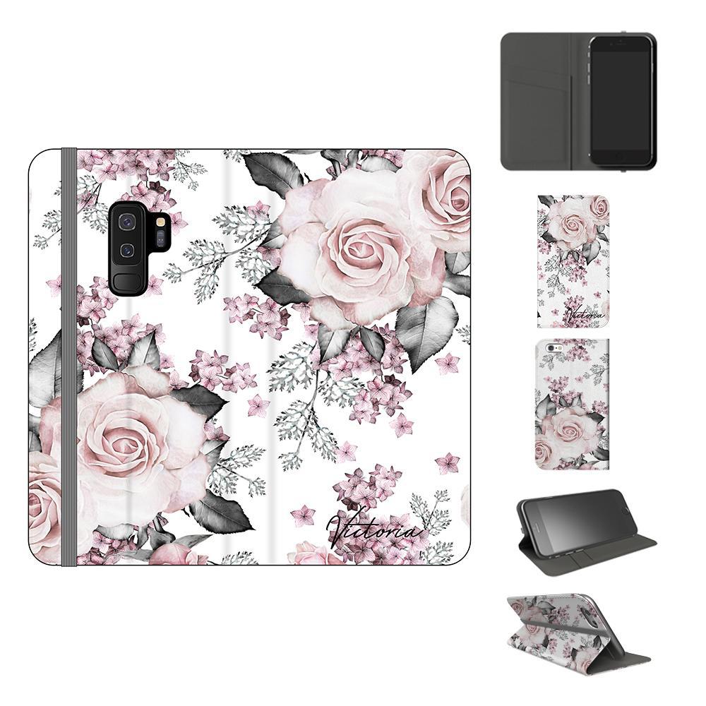 Personalised Pink Floral Rose Initials Samsung Galaxy S9 Plus Case