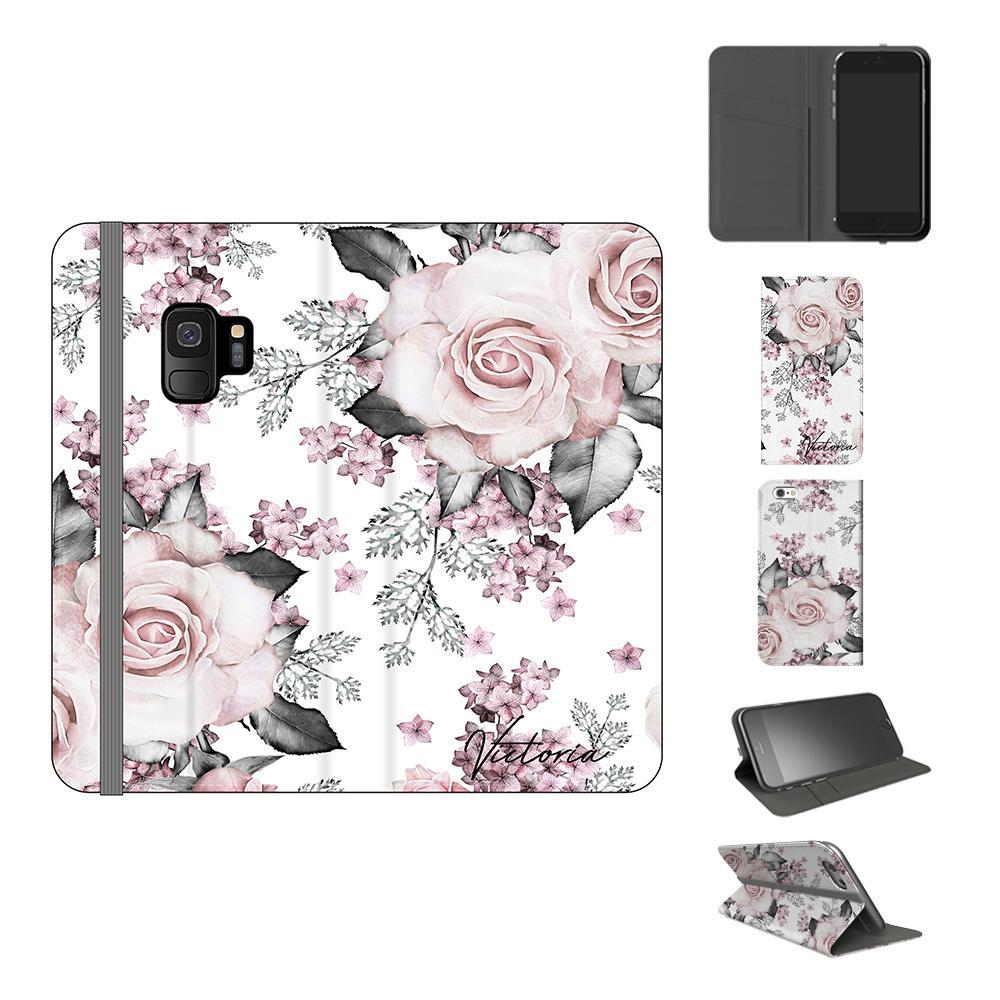 Personalised Pink Floral Rose Initials Samsung Galaxy S9 Case