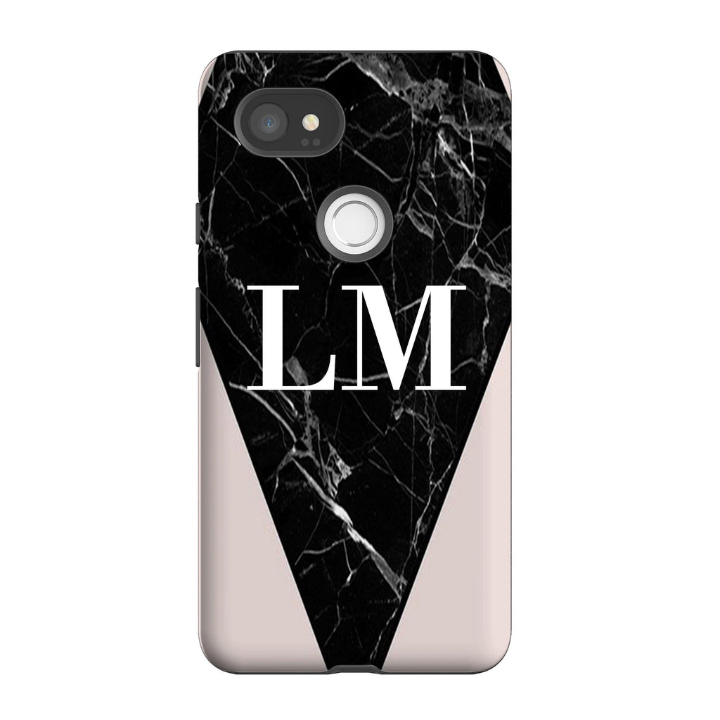 Personalised Pink x Black Marble Contrast Initials Google Pixel 2 XL Case