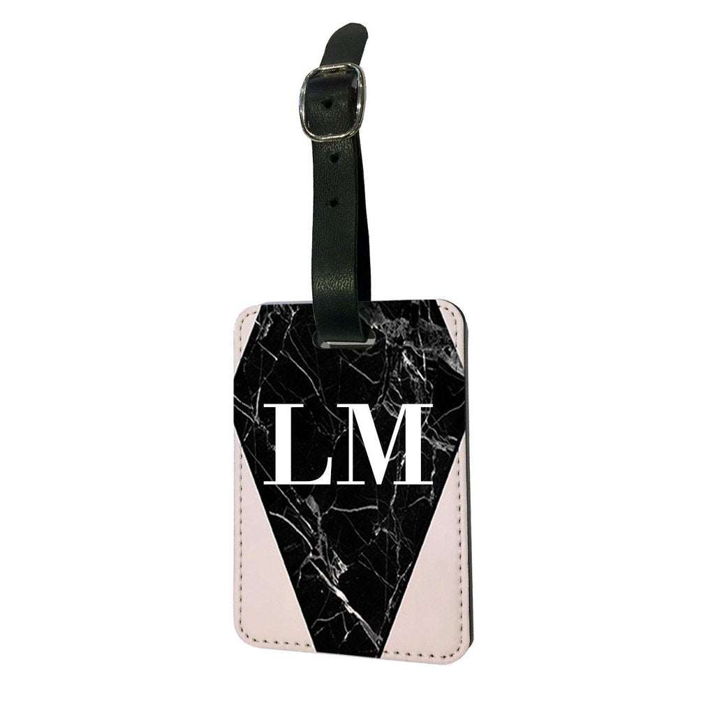 Personalised Pink x Black Marble Contrast Initials Luggage Tag
