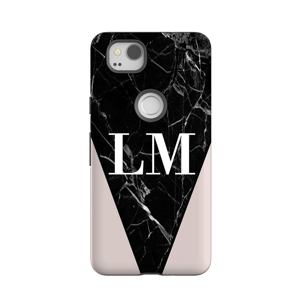 Personalised Pink x Black Marble Contrast Initials Google Pixel 2 Case