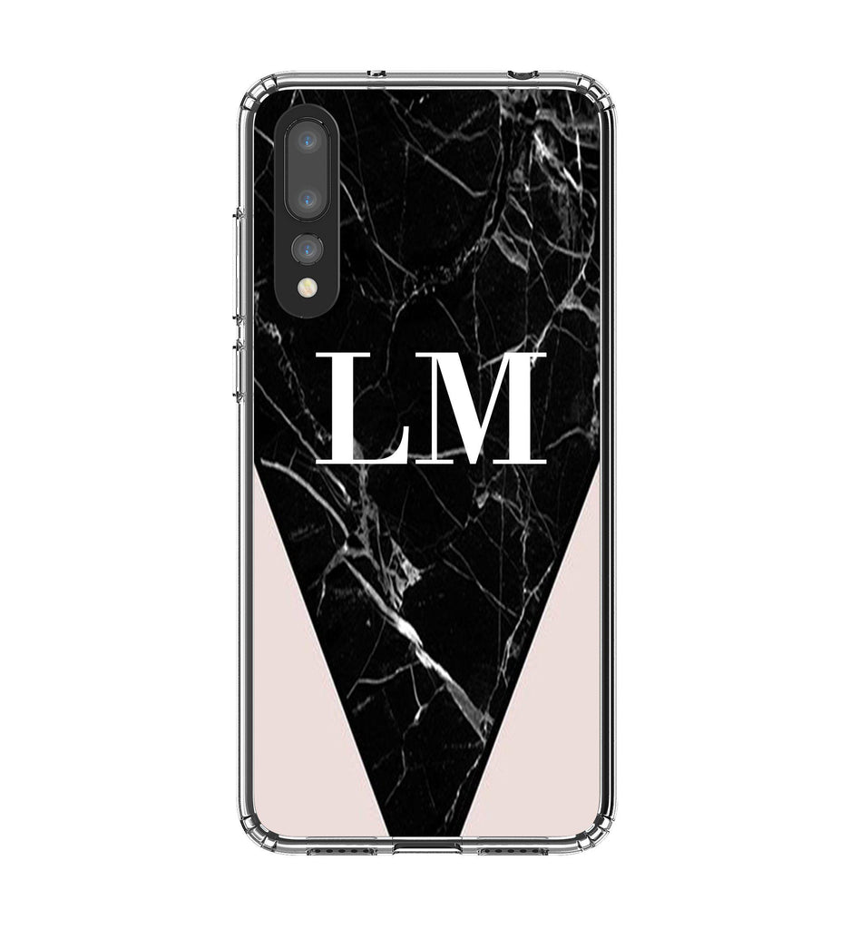 Personalised Pink x Black Marble Contrast Huawei P20 Pro Case