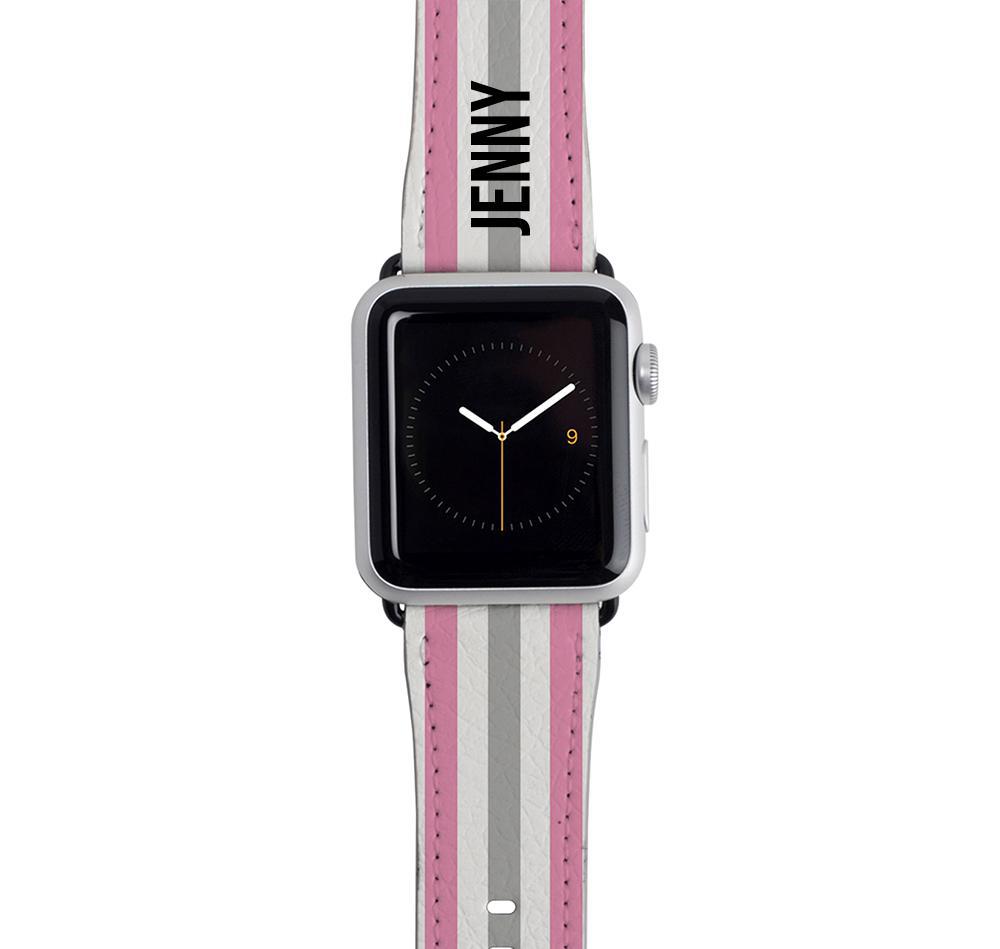 Personalised Pink x Grey Stripe Apple Watch Strap