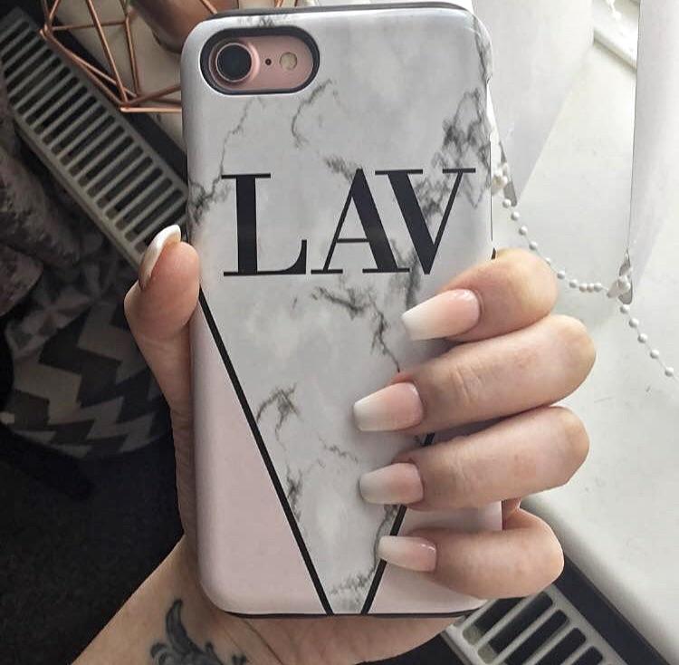 Personalised Pink x Grey Marble Contrast Initials iPhone 6 Plus/6s Plus Case