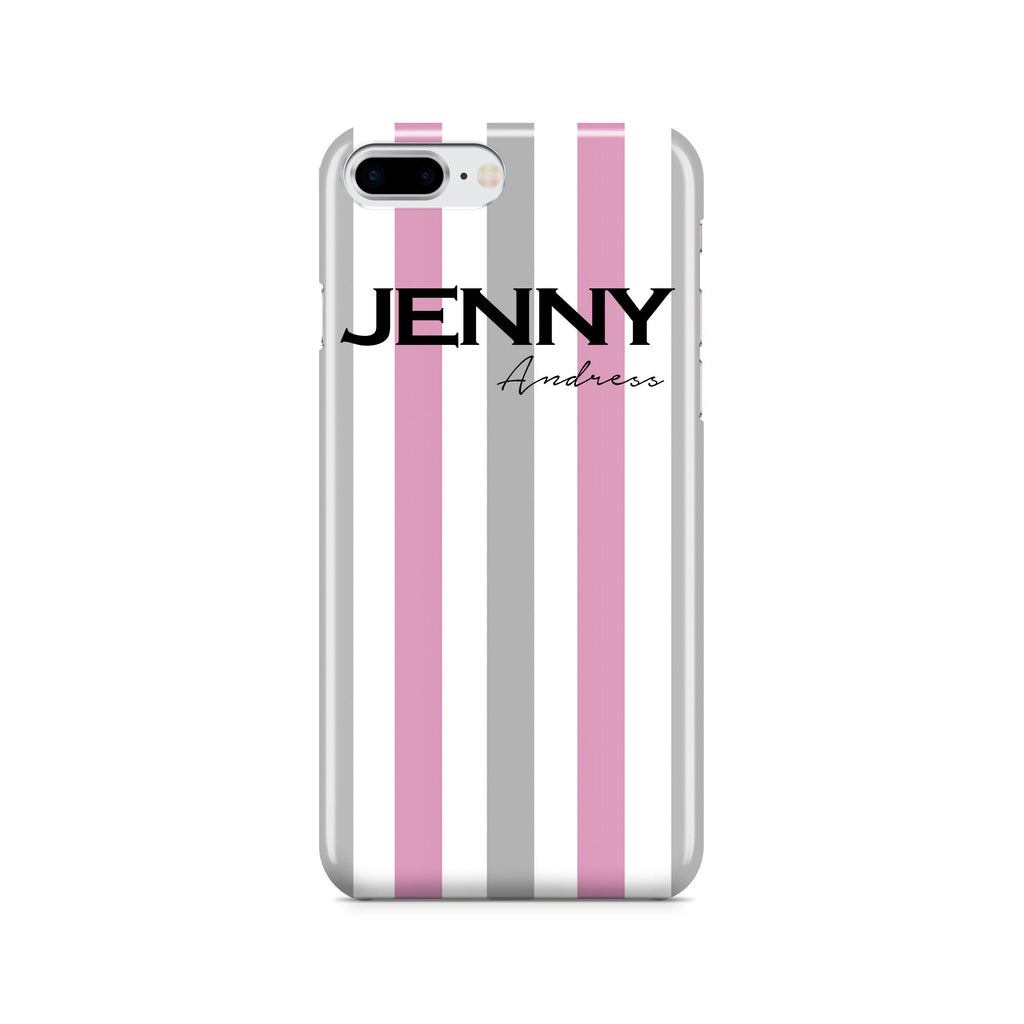 Personalised Pink x Grey Stripe iPhone 7 Plus Case