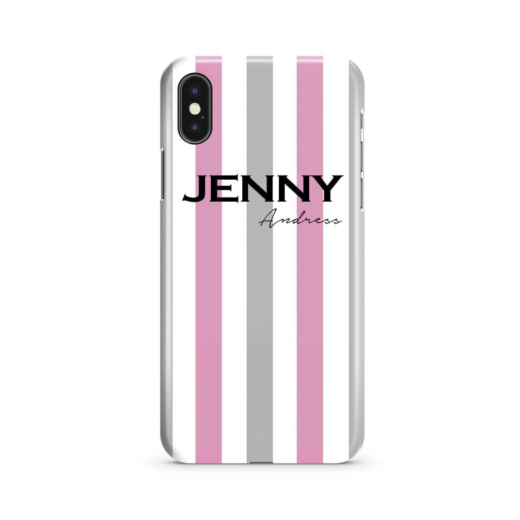 Personalised Pink x Grey Stripe iPhone XS Case