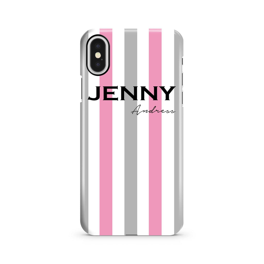 Personalised Pink x Grey Stripe iPhone X Case
