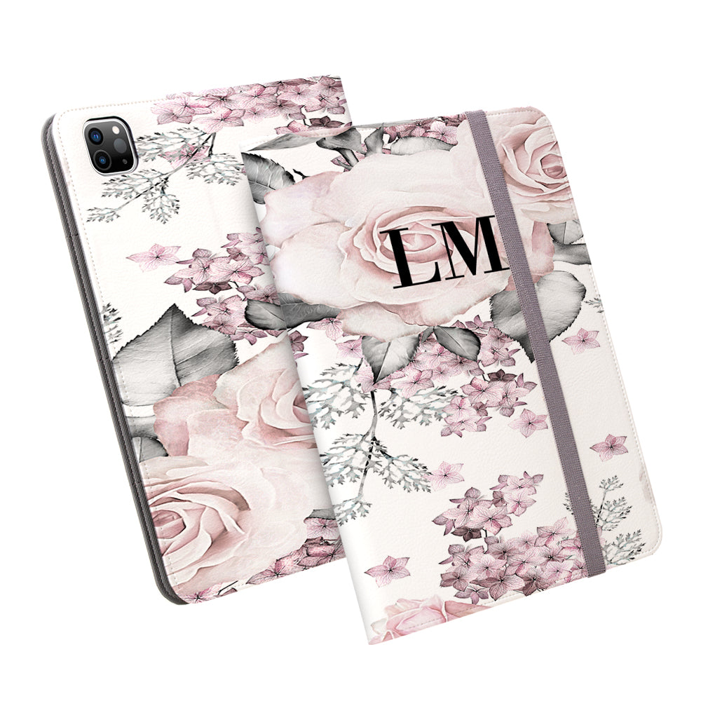 Personalised Pink Floral Rose Initials iPad Pro Case
