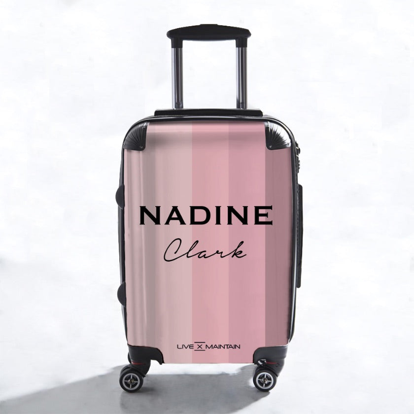 Personalised Pink Nude Stripes Suitcase