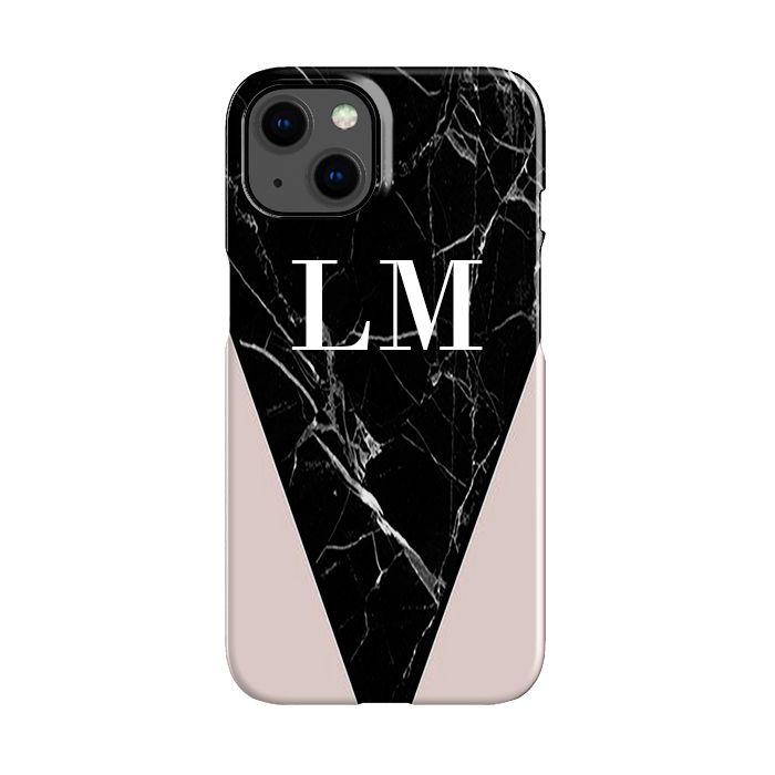 Personalised Pink x Black Marble Contrast iPhone 14 Plus Case