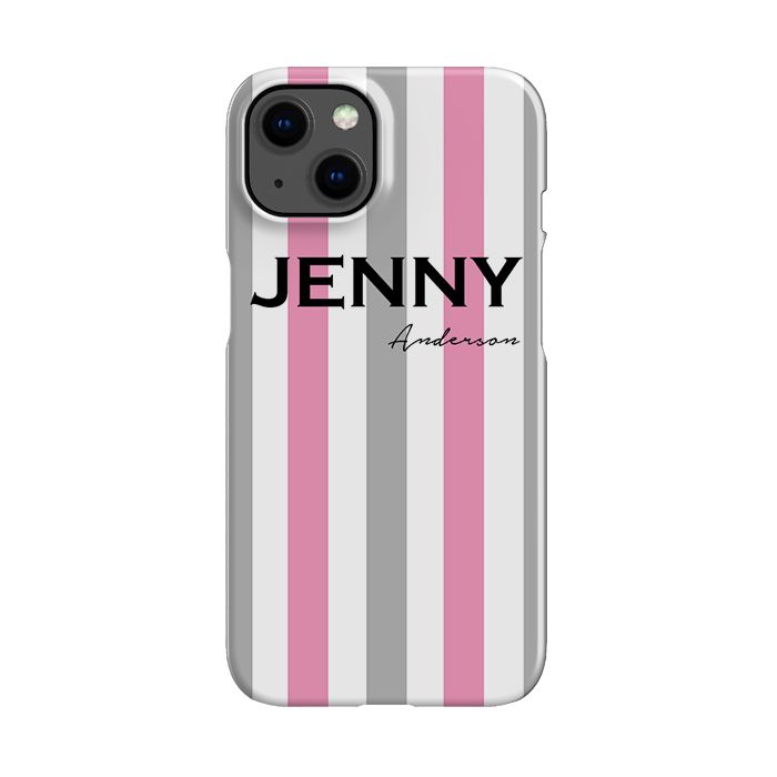 Personalised Pink x Grey Stripe iPhone 14 Plus Case