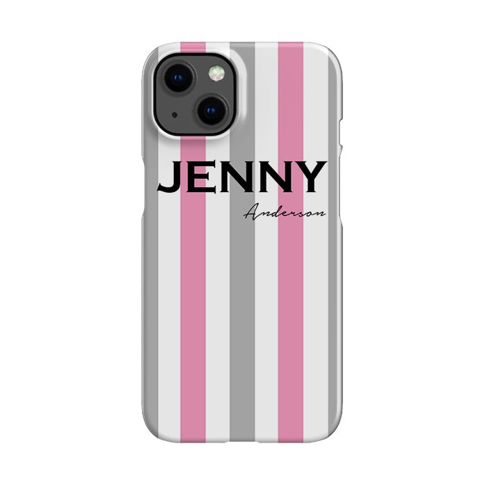 Personalised Pink x Grey Stripe iPhone 15 Plus Case
