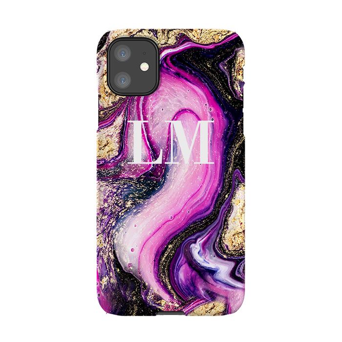 Personalised Purple Swirl Marble Initials iPhone 11 Case