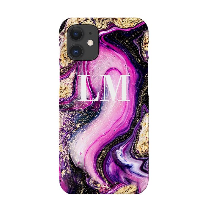 Personalised Purple Swirl Marble Initials iPhone 12 Mini Case