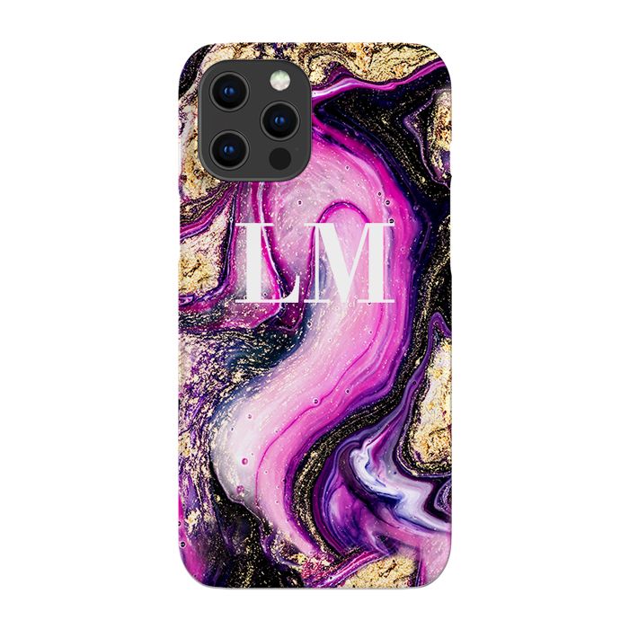 Personalised Purple Swirl Marble Initials iPhone 14 Pro Case