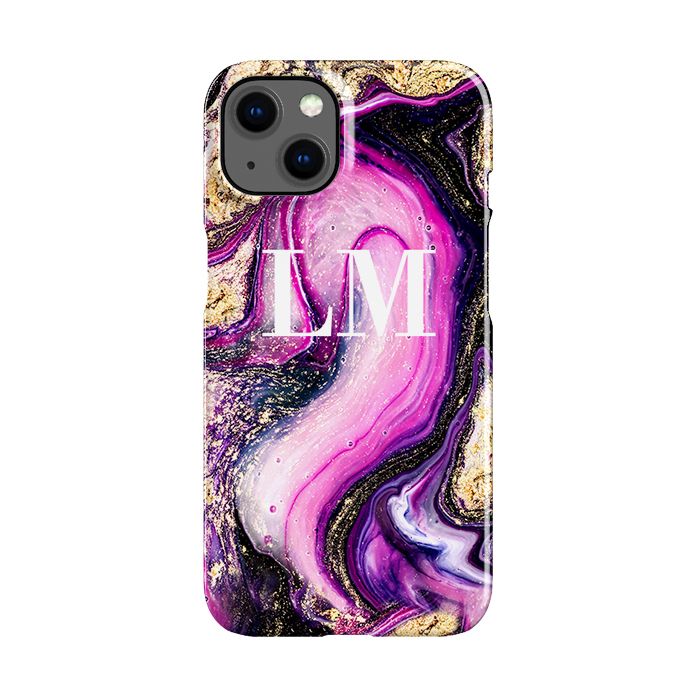 Personalised Purple Swirl Marble Initials iPhone 13 Mini Case