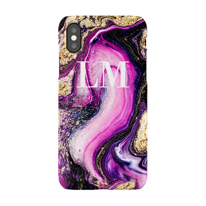 Personalised Purple Swirl Marble Initials iPhone XS Max Case