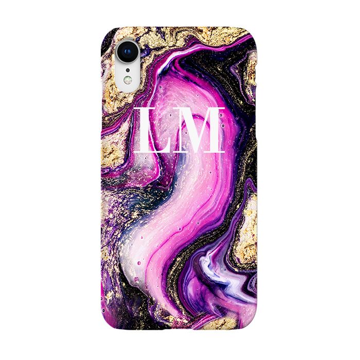 Personalised Purple Swirl Marble Initials iPhone XR Case