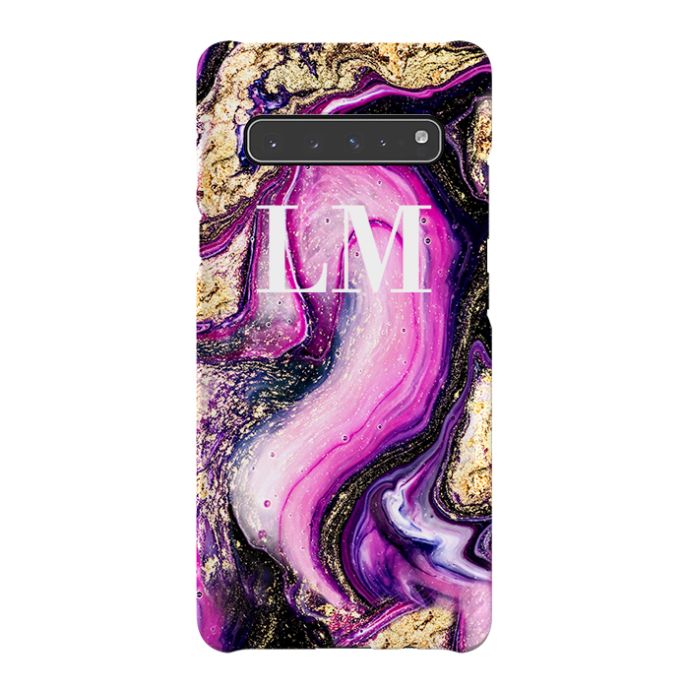 Personalised Purple Swirl Marble initials Samsung Galaxy S10 5G Case